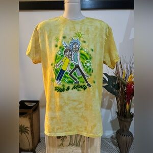 Rick and Morty Adult Swim Tie-Die Yellow Short Sleeve Shirt Size Small
